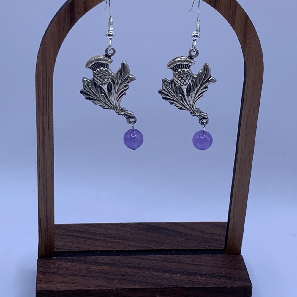Sterling Silver Scottish Thistle Earrings with Genuine Purple Amethyst Accents - Picture 7 of 9